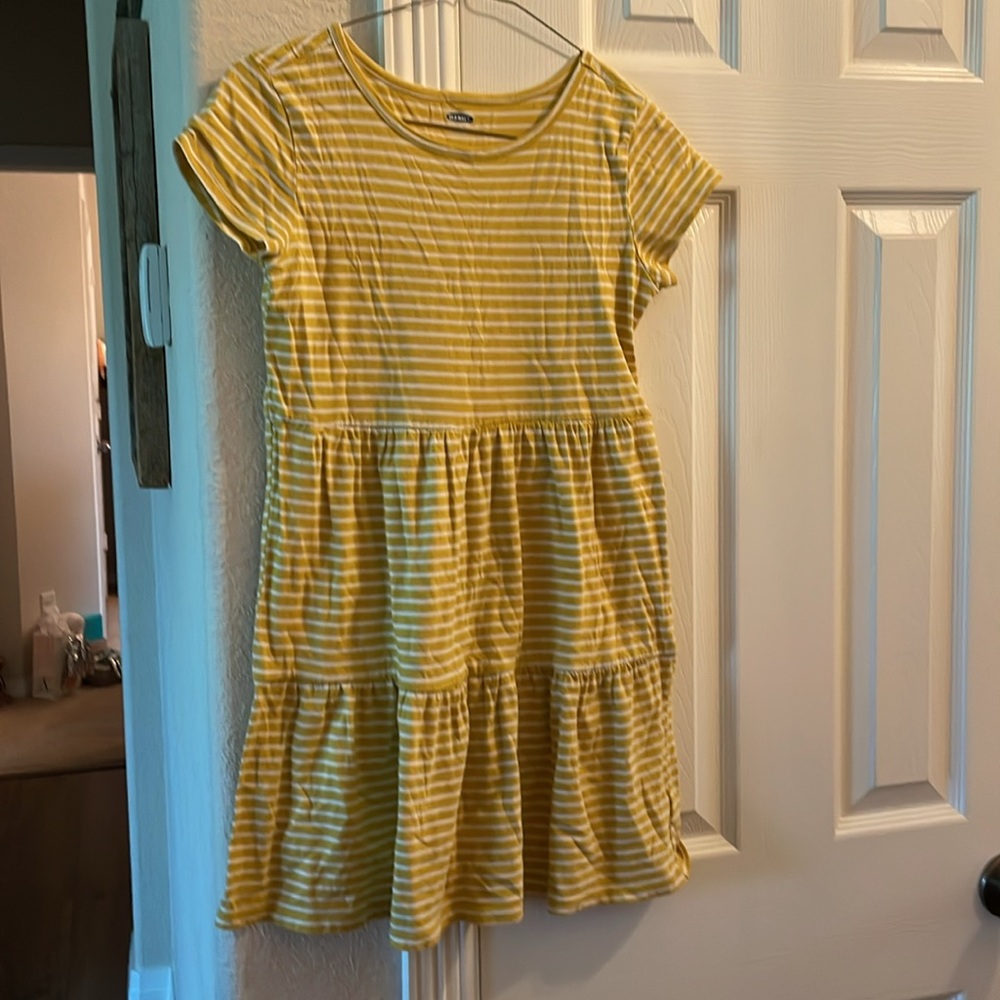 Old Navy girls striped, yellow tiered dress